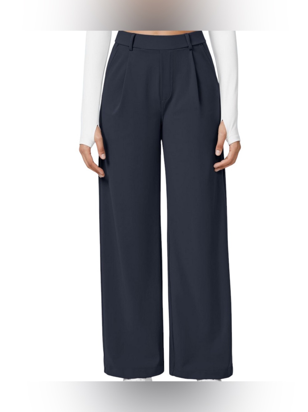 NWT. Halara. HaloTek Air High Waisted Pleated Front Wide Leg Pants. Navy. Medium